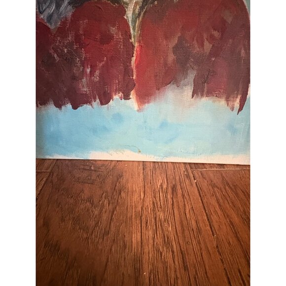 Vintage portrait of Inuit Child Oil Painting Canvas Art blue red 16x12" READ - Picture 4 of 9